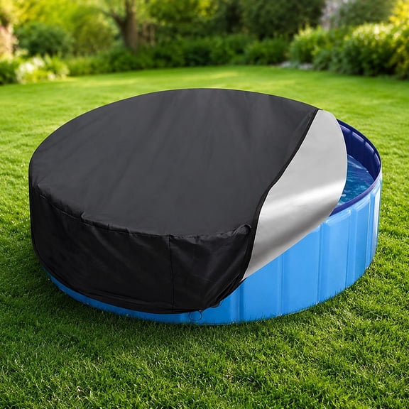 Tutuviw Round Pool Cover for Above Ground Pools,48in Stock Tank Swimming Pool Protector,Foldable Pet Pool Cover,Round Pool Heavy Duty Cover,Outdoor Hot Tub Cover for Kiddie Pet Bath Pool(Black)