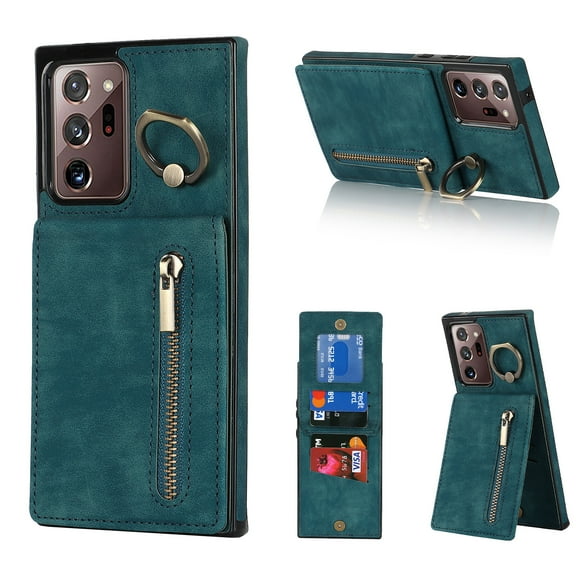 Nalacover for Samsung Note 20 Ultra, Wallet RFID Credit Card Holder and Zipper Pocket,Drop Protection Flip Cover Ring Holder Kickstand Double Magnetic Clasp for Samsung Galaxy Note 20 Ultra, Blue