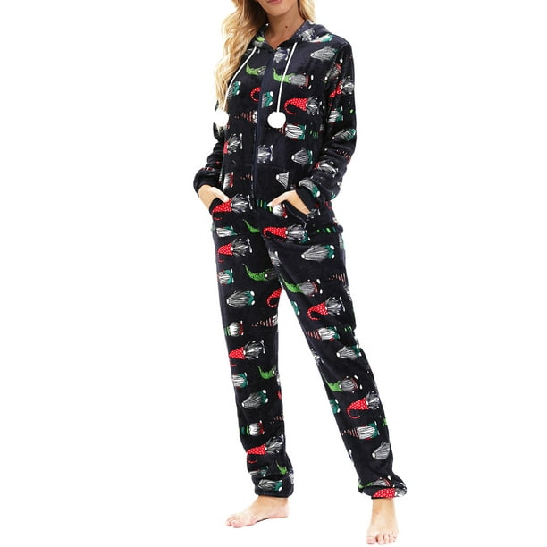 Txlixc Pijama de franela para mujeres, pijama de manga larga suave y cálido con cremallera Txlixc moda