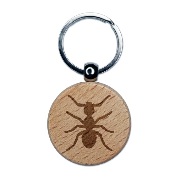 Ant Bug Round Keychain Charm Tag - Engraved Wood