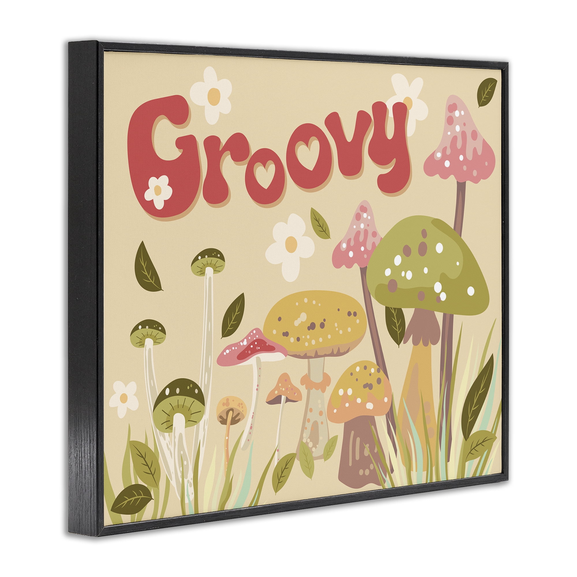 Stupell Industries Groovy Botanical Mushrooms Botanical & Floral Painting Black Framed Art Print Wall Art, 14 x 11