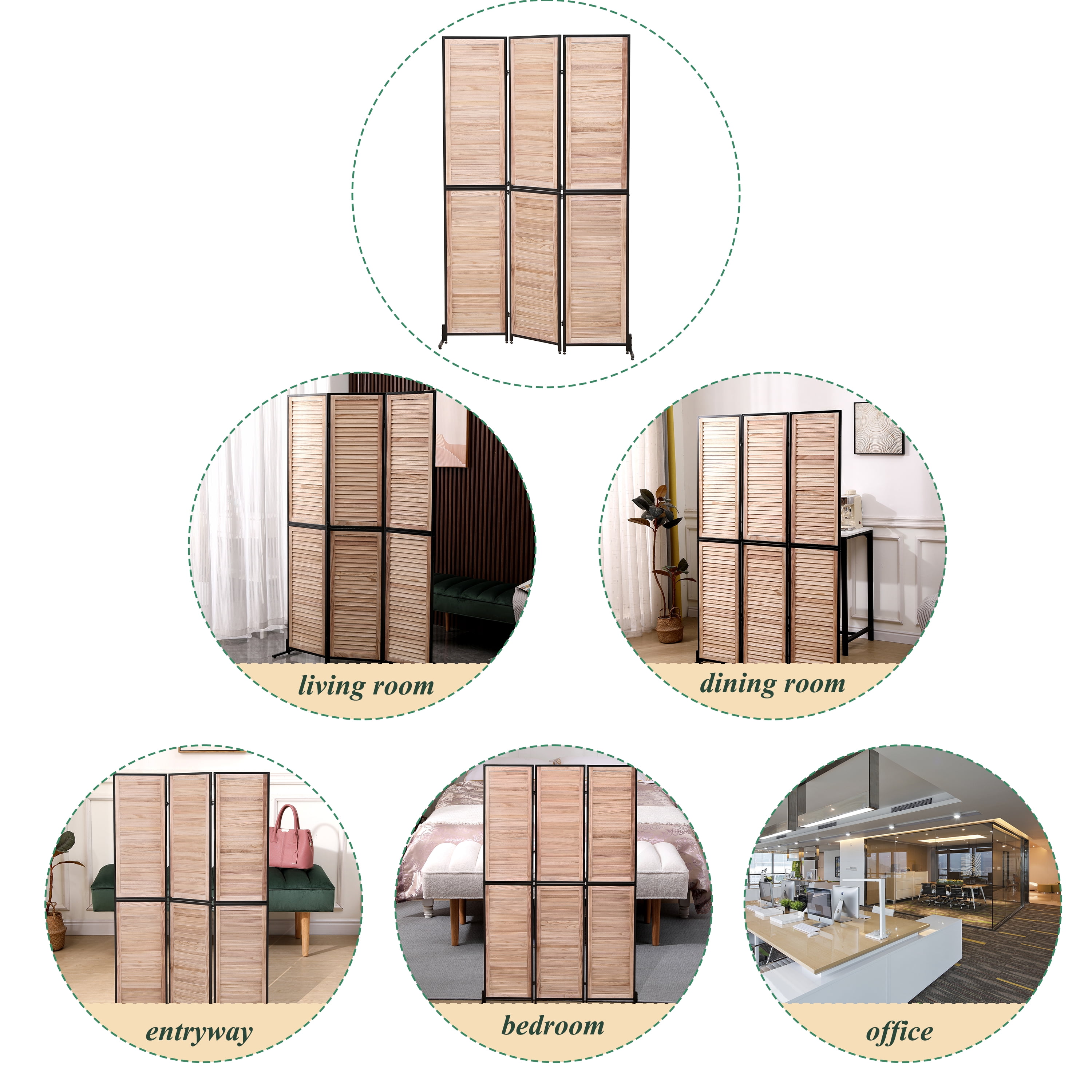 70.87" Natural Wood Room Divider, 3-Panel Folding Privacy Screen with Louver Design for Bedroom & Living Room