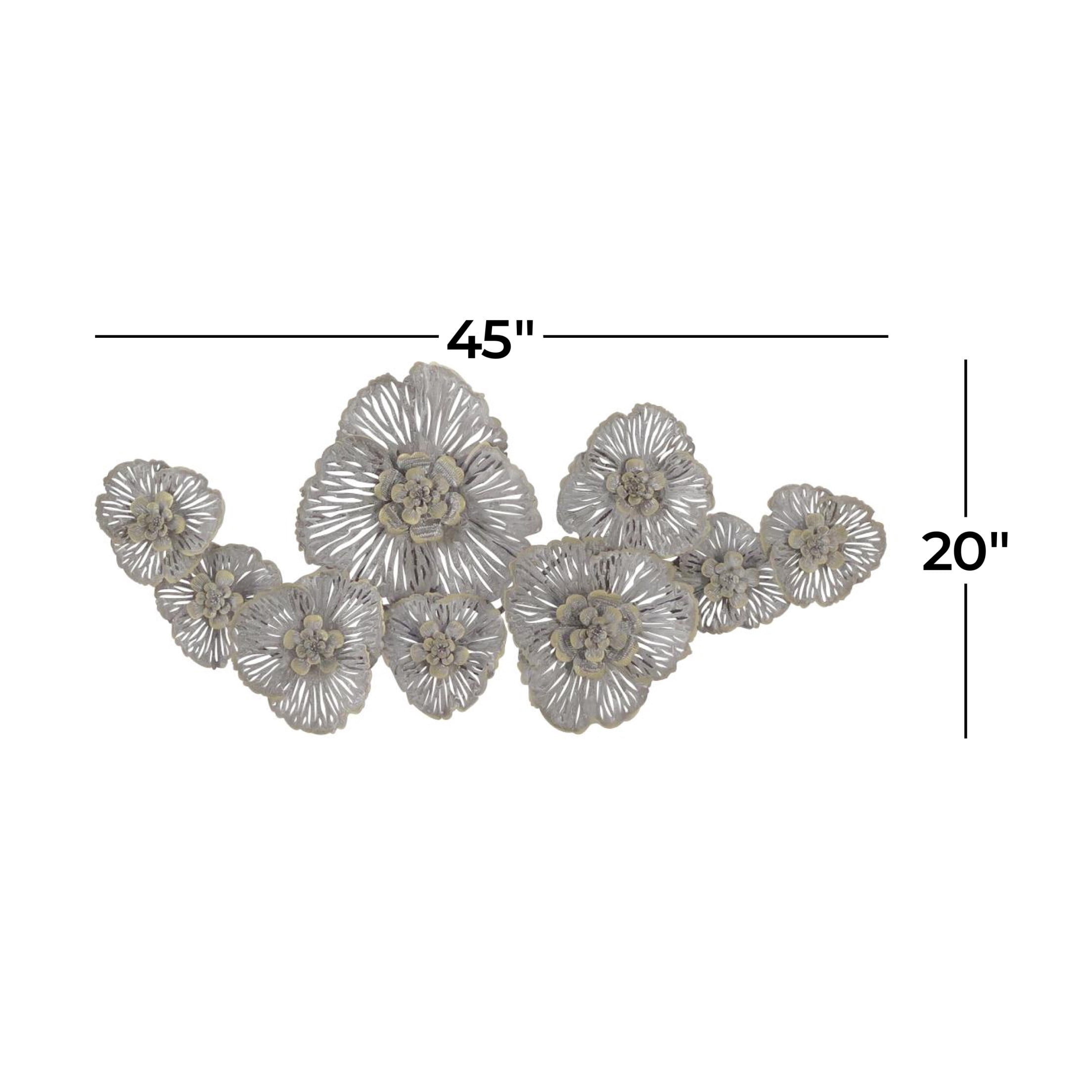 DecMode Gray Metal Floral Wall Decor