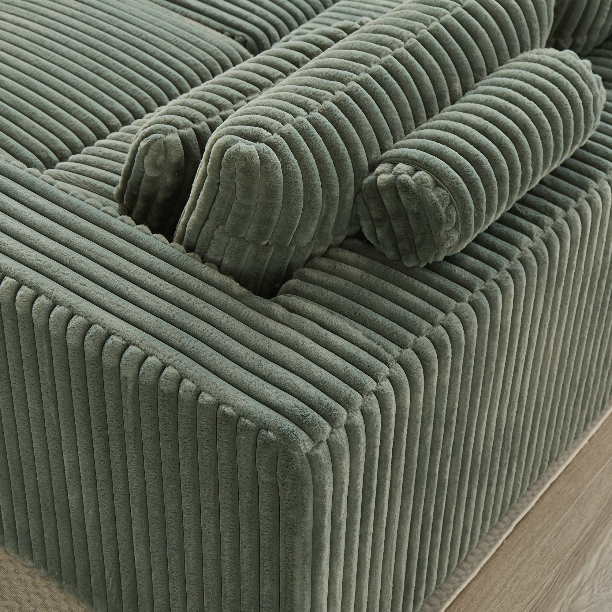 87" Oversized Sectional Lounge Chaise,No Assembly Required,Cloud Plush Loveseat with Two Removable Footstool,Fluffy Modern Sleeper Chair for Indoor Living Room Bedroom (Green)