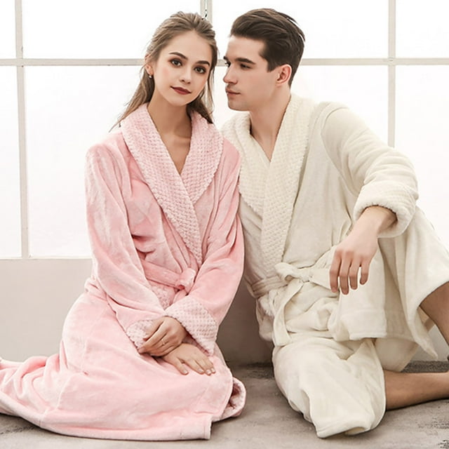 Product Classification Men’s Pajama & Sets & Loungewear — Sleep Robe Set for Winter Warmth Thickened Matching Couple Bathrobe Ensemble Cozy Homewear
