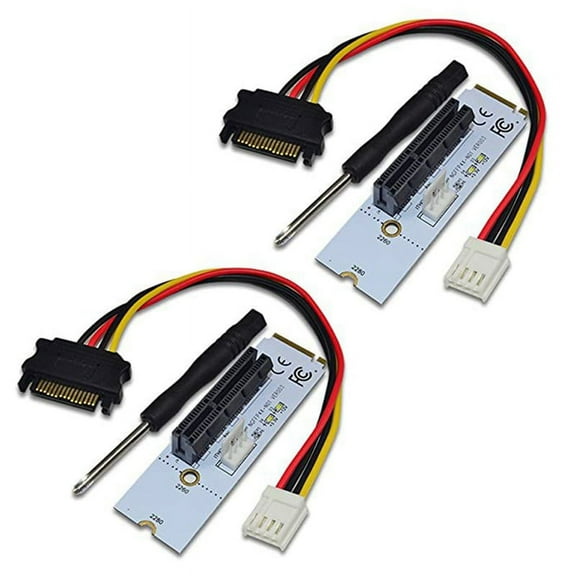 2X NGFF M.2 to PCI-E 4X Riser Card M2 Key M to PCIe X4 Adapter with LED Voltage Indicator for ETH Mining