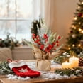 thumbnail image 6 of Artificial Christmas Tree Table Decoration,Mini Snow Dusted Pine with Red Berries Pinecones,Artificial Burlap Wrapped Tabletop Xmas Trees for Home Office Room Holiday Decor, 6 of 7