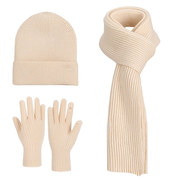 QASIEATN Women's Relaxed Fit Warmer Set Womens Winter Knit Warm Hat Beanie Long Scarf Screen Gloves Set Caps Neck Scarves for Women Fall Fashion Accessories
