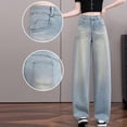 thumbnail image 1 of jeans de Mezclilla Rectos Sueltos con Cordón de Nuevo Estilo de Verano - jeans de Mujer a la Moda - jeans Azul Claro, 1 of 17