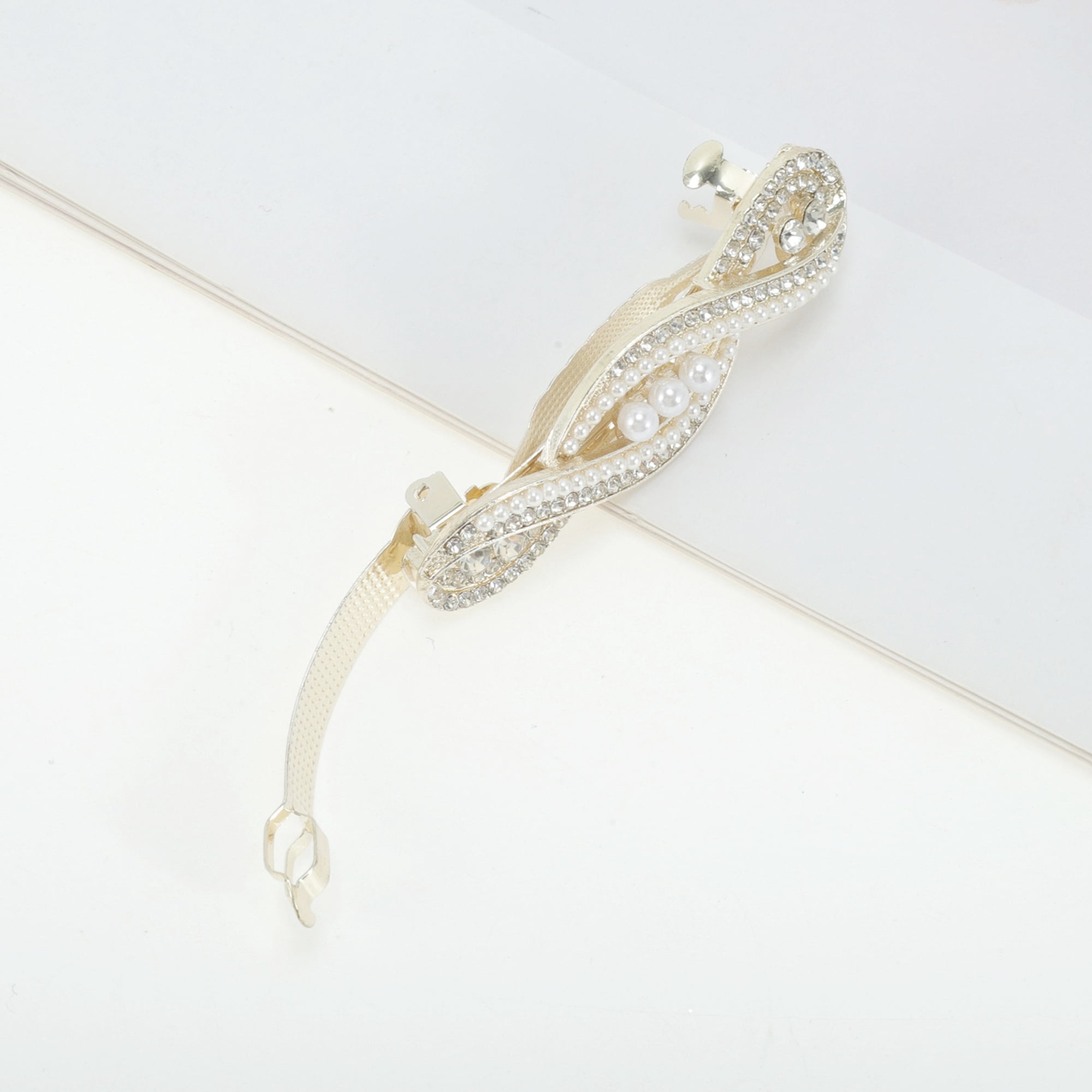 Unique Bargains Exquisite Pearl Spring Clip Hair Clips Gold Tone Champagne