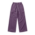 thumbnail image 5 of LVHAOGJOB Womens Wide Leg Cargo Pants with Pockets Pants Elastic Waist Lightweight Drawstrings Trousers for Juniors, 5 of 5