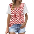 thumbnail image 2 of Fashion Woman Casual V-Neck Vintage Solid Mesh Blouse Short Sleeve T-Shirt Summer Tops, 2 of 6
