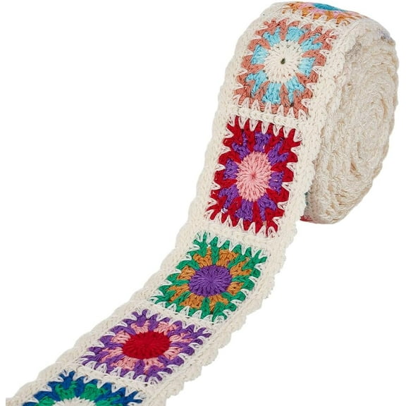 5 Yards White Cotton Webbing 2.28 Inch Polyester Decorative Flower Webbing Strap Wide Floral Crochet Style Ribbon for Sewing Costumes Home and Wedding Decoration DIY Crafts