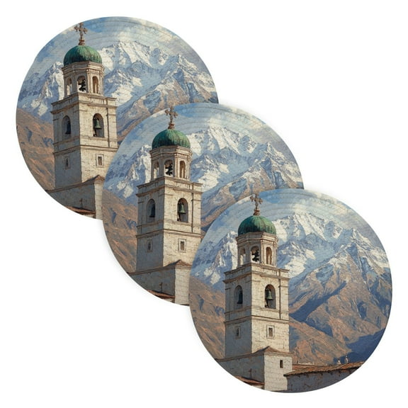 BZSMCE Mats for Pots,Pans Place White Bell Tower Simple Style Pattern Pot Mats