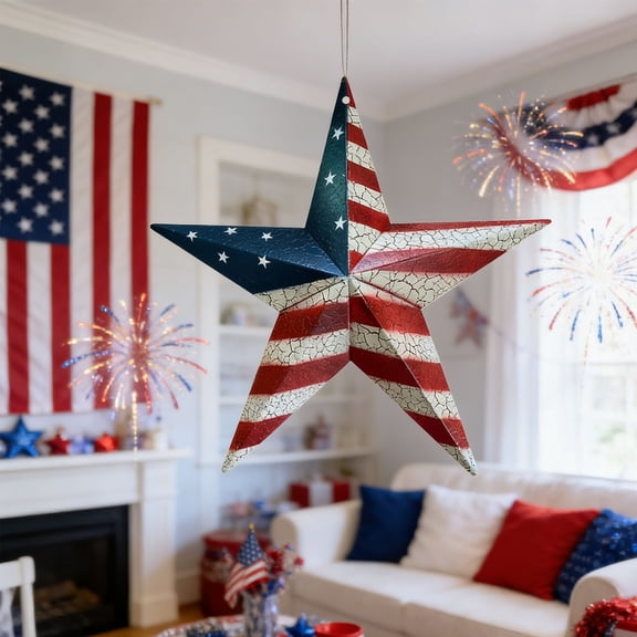 FEOLGEHLY 4th of July Decorations, Red White Blue Wooden Star Ornament, 11.8 Inch Patriotic USA Flag Indoor Outdoor Hanging Decor, Wall Door Porch Accent for Independence Day Veterans Day Home Decor