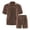 Brown, variant on CHUMUD Men Summer Casual Shorts 2 Piece Outfits Sets Solid Short Sleeve Pocket Button Down Shirts Elastic Shorts Tracksuit