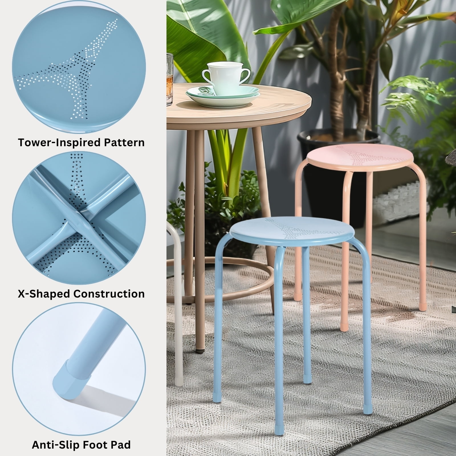 Homy Casa Folding Stackable Chair Set of 6, Metal Stools for Classroom, Kitchen Craft Room, Blue