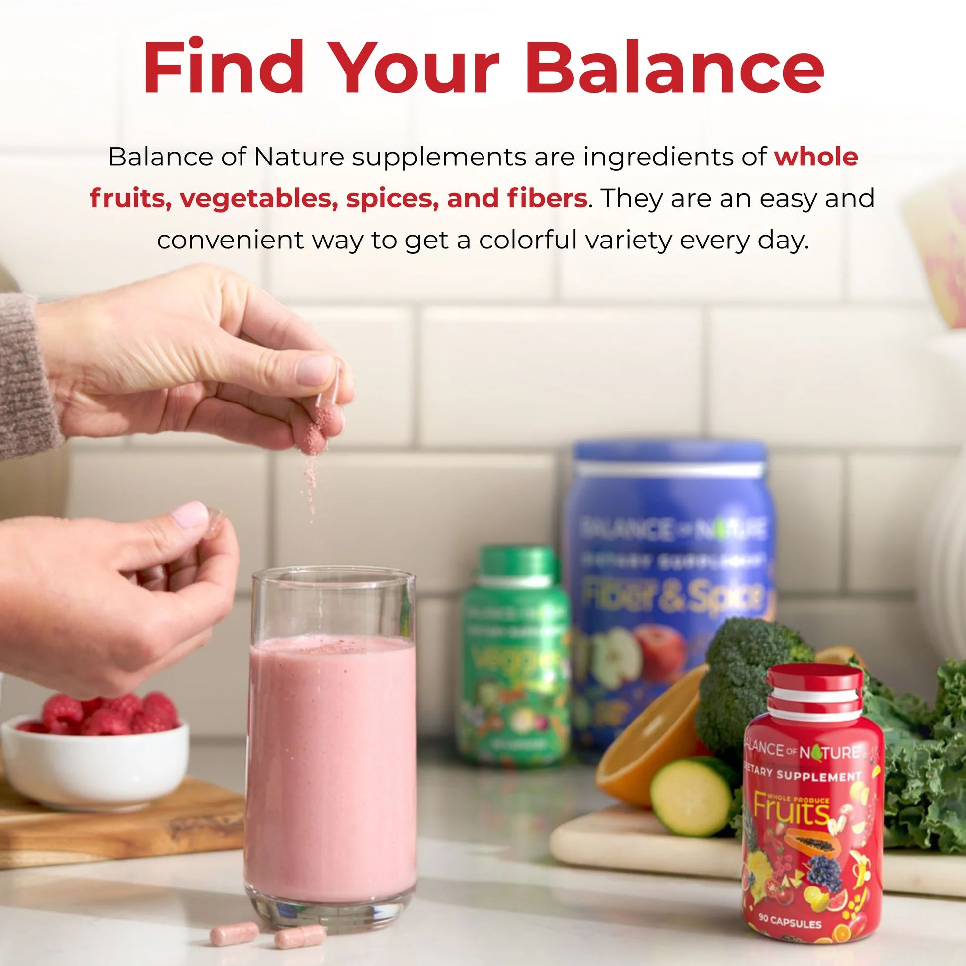 Balance of Nature Fruits Whole Food Dietary Supplement Capsules, 90 Count