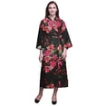 thumbnail image 1 of Bimba Black Flower Leaves & Poppy Womens Robe Dressing Gown Long Bride Getting Ready Shirt Printed Bath Robe Girls S, 1 of 5