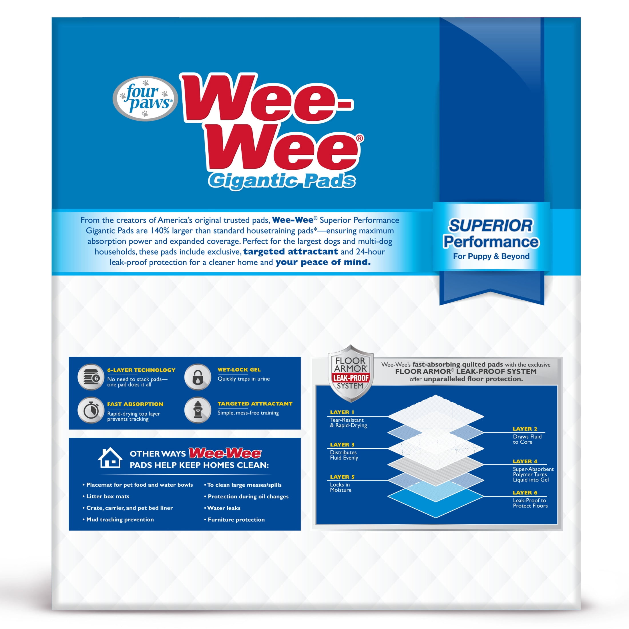 Four Paws Wee-Wee® Superior Performance Gigantic Dog Pee Pads 27.5" x 44" (100 Count)