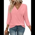 thumbnail image 1 of Blusas de Mujer con Mangas 3/4 y Cuello en V, Estilo Túnica Informal, Básicas, Holgadas Rosa XL, 1 of 6
