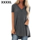 thumbnail image 1 of Camiseta casual con cuello en V superior para mujer, tela de verano suelta de lino de algodón, gris, 4XL Scienceny  AP001830-23, 1 of 7
