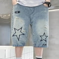 thumbnail image 5 of mgoYE Boy Star Patchwork Denim Shorts Mid Rise Casual Loose Summer Streetwear Baggy Jeans Jorts(Blue,5-6 Years), 5 of 6