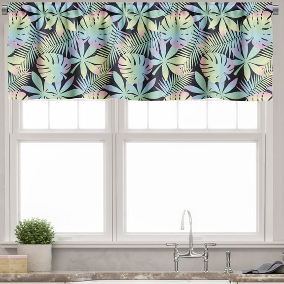 Ambesonne Tropical Valance Pack of 2, Rainbow Toned Palm Leaves, 54"X18", Mint Green Fuchsia