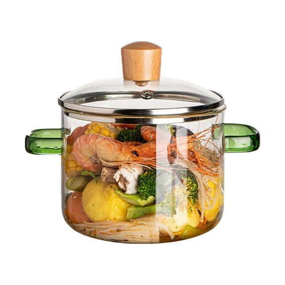 HFLWYWD Glass Cooking Pot with Lid,1.5L Heat Resistant Borosilicate Glass Cookware Stovetop Pot Set,Glass Pots for Cooking on Stove,Paella Pan Simmer Pot with Cover Safe for Soup, Milk,Noodle