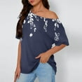 thumbnail image 3 of JTZGDY Womens Cotton Oversized Tshirts Funny Stars Printed Summer Boat Neck Off Shoulder Short Sleeve Basic Tunic Tees Tops Loose Fit Streetwear Clothes Dark Blue S, 3 of 7