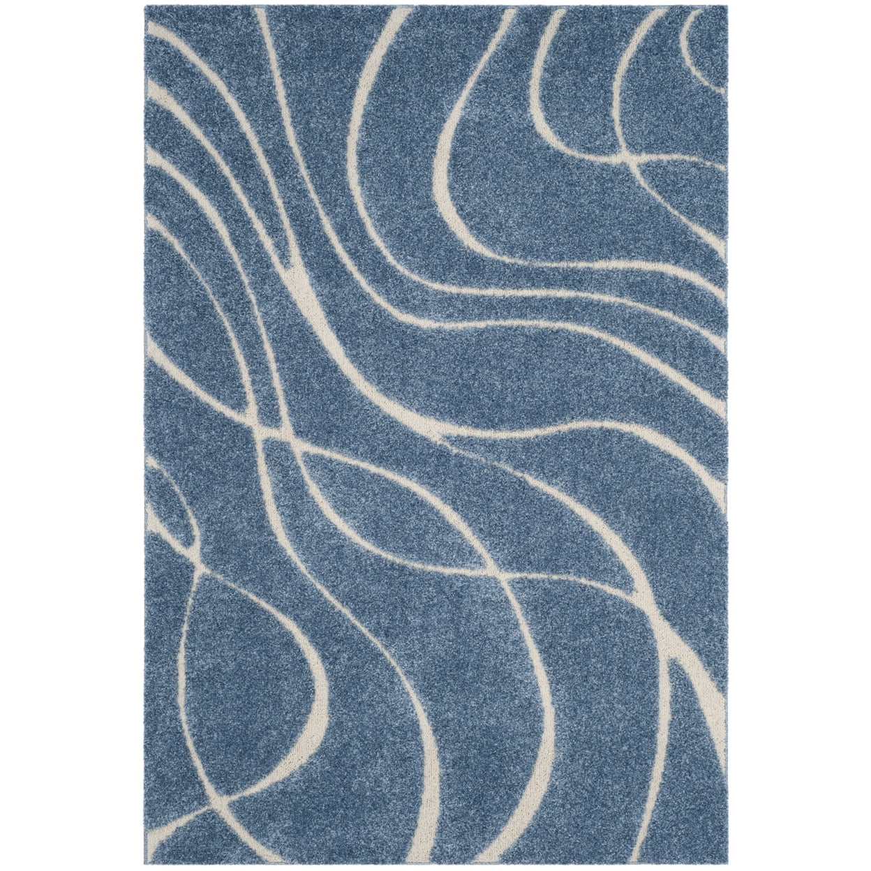 SAFAVIEH Florida Tamzen Abstract Shag Runner Rug, Light Blue/Cream, 2'3" x 7'