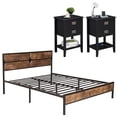 thumbnail image 1 of VECELO Metal Bed Frame with Nightstand Set, 2-Drawer End Table, Wooden Headboard and Footboard, Full Size, 1 of 8