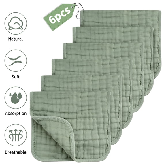 Baby Burp Cloth, Qissep 6 Pack Muslin Burp Cloths 100% Cotton Baby Burp Cloths Soft,Baby Essentials as a Newborn,Best Gifts for Infant Girls Boys,20 x 10 inches - Green