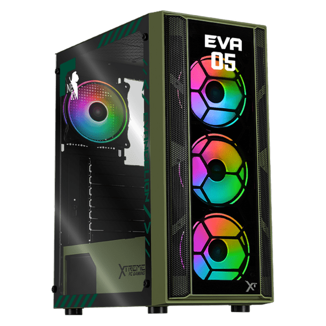 Gabinete XTREME PC GAMING Evangelion 05 Comic Edition Media Torre 4 Fan ARGB Verde Militar CXTEV5KRDG
