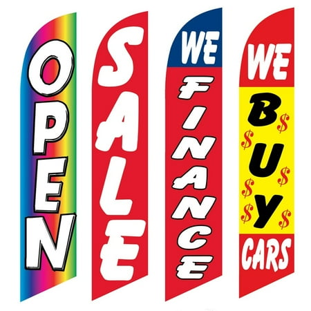4 Advertising Swooper Flags Open Sale We Finance We Buy Cars