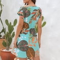 thumbnail image 4 of Vestido floral de mujer con cuello en V, manga corta, cordón en la cintura, vestido de verano hasta la rodilla, verde M, 4 of 6