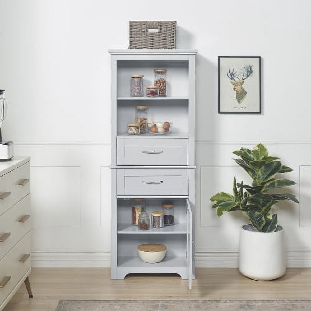 Bathroom Storage Cabinet, Freestanding Cupboard with 1 Door and Open Shelves, Modern Floor Cabinet with 2 Drawers for Home, Office, Black