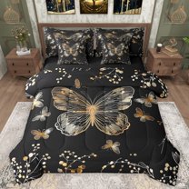 Manfei Flying Butterflies Bedding Comforter Set 7-Piece for Teens Adults,Chic Flowers King Bedding Sets,Exotic Style Ultra Soft Bed Sheets,Microfiber Bedroom Decor,Reversible