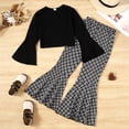 thumbnail image 3 of Mikrdoo Kids Girls Pants Sets Solid Color 11-12 Years Big Girls Long Pagoda Sleeve Tops Diamond Check Bell-bottomed Pants 2Pcs Outfits Black, 3 of 7