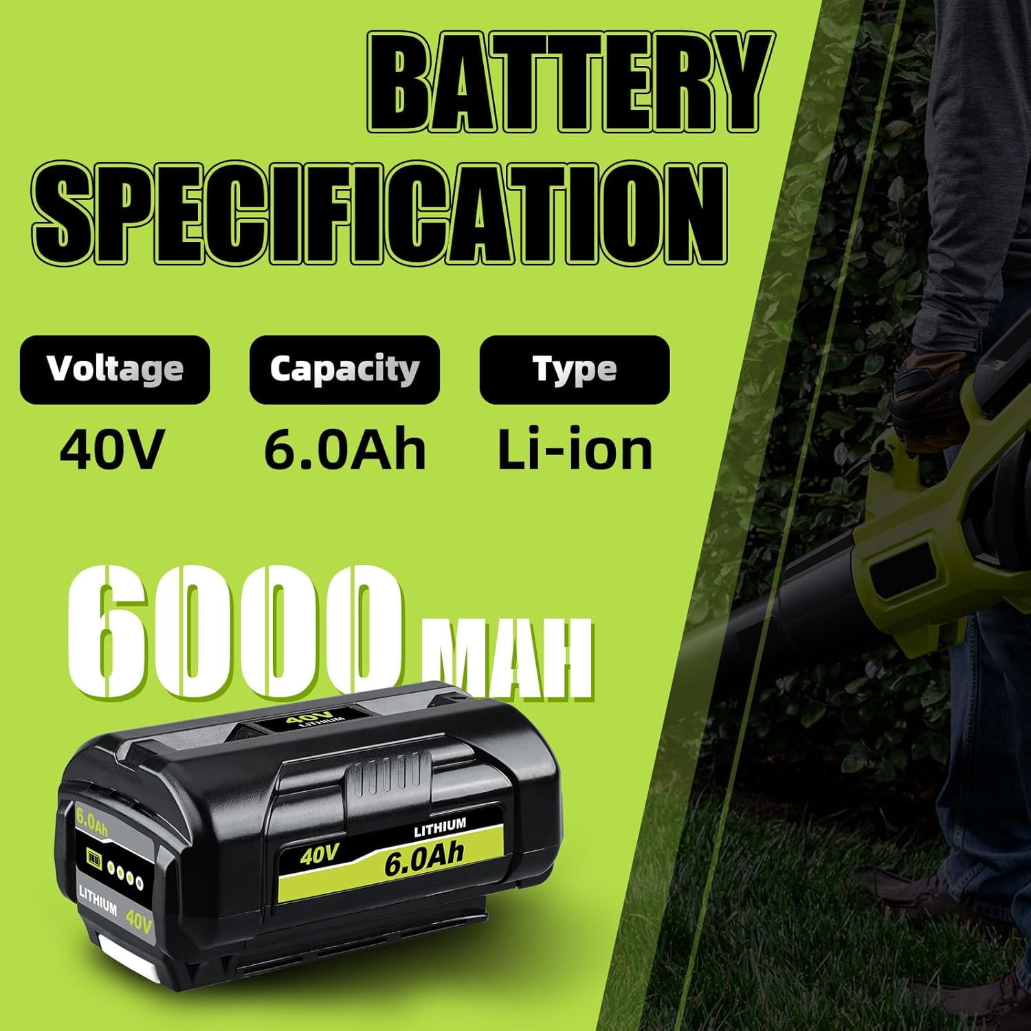2Pack Replacement for Ryobi 40V Battery and Charger Compatible with Ryobi Battery 40V OP4026 OP40601 OP4050