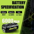 thumbnail image 3 of 2Pack 6.0Ah 40V OP4040 Lithium-lon Replacement for Ryobi Battery 40V Compatible with OP4050A OP40201 OP4026 OP40261 OP4030 OP40301 OP4050 OP4060, 3 of 8