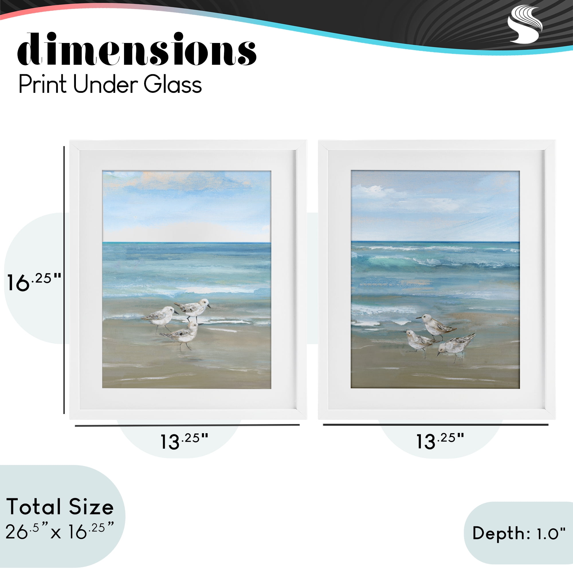 Stupell Industries Seaside Sanderlings at Dawn 2 Piece White Framed Print Under Glass Set, design by Nan