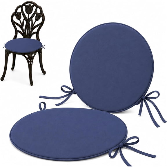 Round Chair Cushions for Outdoor Furniture, 2 Pack Outdoor Round Chair Cushions with Ties, Waterproof Non Slip Round Seat Cushions for Patio Bistro Garden Dining Chairs, 15Inch