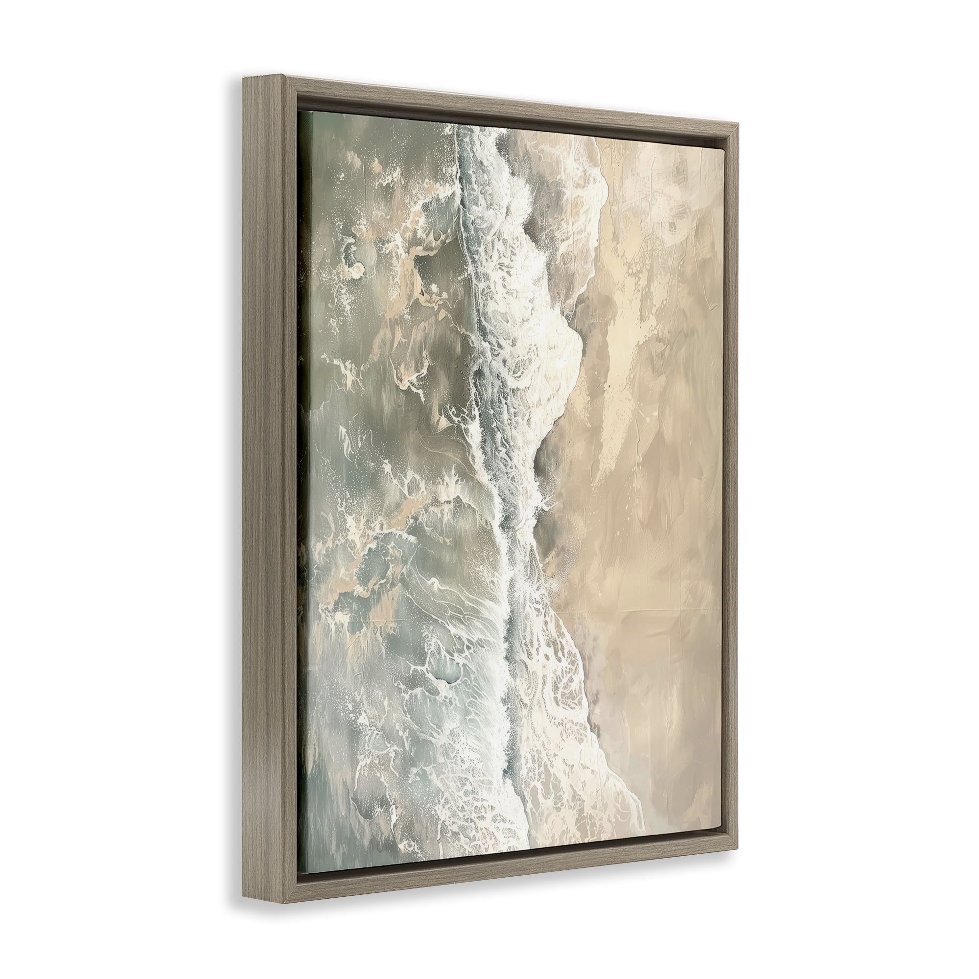 Stupell Industries Vertical Aerial Beach Landscape & Nature Painting Brown Floater Framed Canvas Art Print Wall Art, 17 x 21