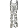 thumbnail image 1 of Pantalones casuales rectos de cintura baja sexys de cuero sintético plisado de moda para mujer de estilo europeo y americano de otoño, 1 of 6