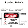 thumbnail image 2 of (2 Pack) Renovation Work Contains Lead Do Not Enter OSHA Danger Sign 24 Inch X 18 Inch Plastic Sign, Weather Resistant, UV Protected for Workplace, Business, and Construction Site, Made in the USA, 2 of 8