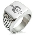 thumbnail image 1 of Stainless Steel Artemis Greek Goddess of Moon Geometric Pattern Biker Style Polished Ring, 1 of 1