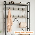 thumbnail image 5 of Hall Tree with Bench 5 in 1 Coat Rack Freestanding Industrial Shoe Bench with 3 Storage Cubbies and 8 Hooks Entryway Coat Rack with Shoe Storage, Rustic Brown, 5 of 9