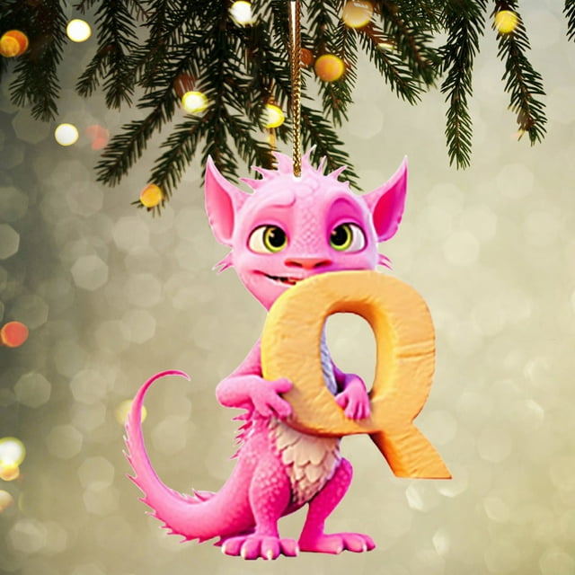 Fridja Personalized Dinosaur Christmas Ornament 26 Letters Hanging Pendant Ornaments 2024 Plastic Initial Monogram Xmas Tree Decorations with Hanging Rope Unique Customized Fun Gift for Kids