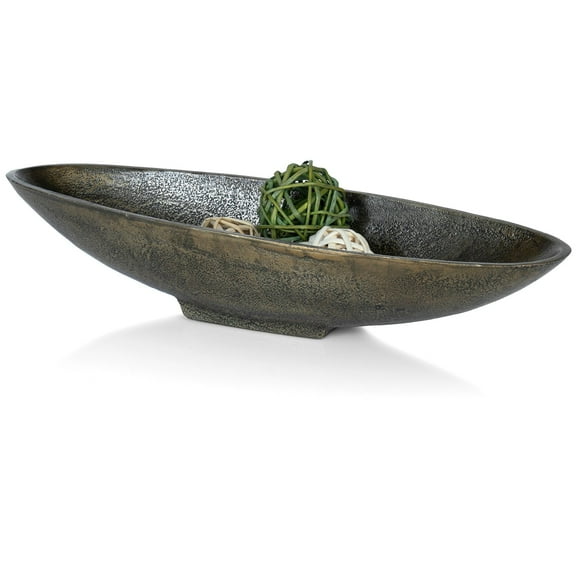 Red Co. 16” Long Oval Decorative Aluminum Metal Pedestal Centerpiece Bowl in Silver Finish